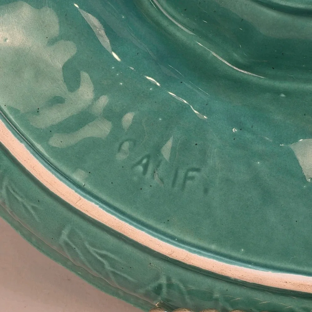 VTG Majolica Cabbage Leaf 5-Section Serving Dish‎ California Pottery R111 Green